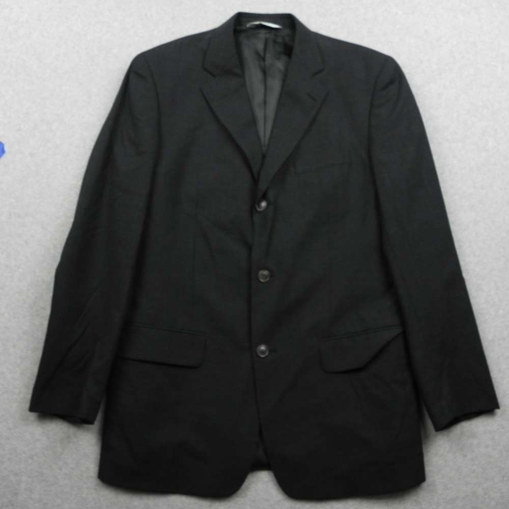 Versini Blazer Mens 40L Wool 3-Button Suit Jacket Coat Formal Charcoal Gray